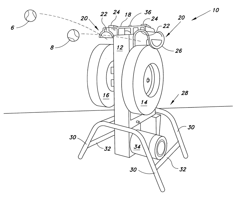 Counter-rotating wheels tennis ball machine